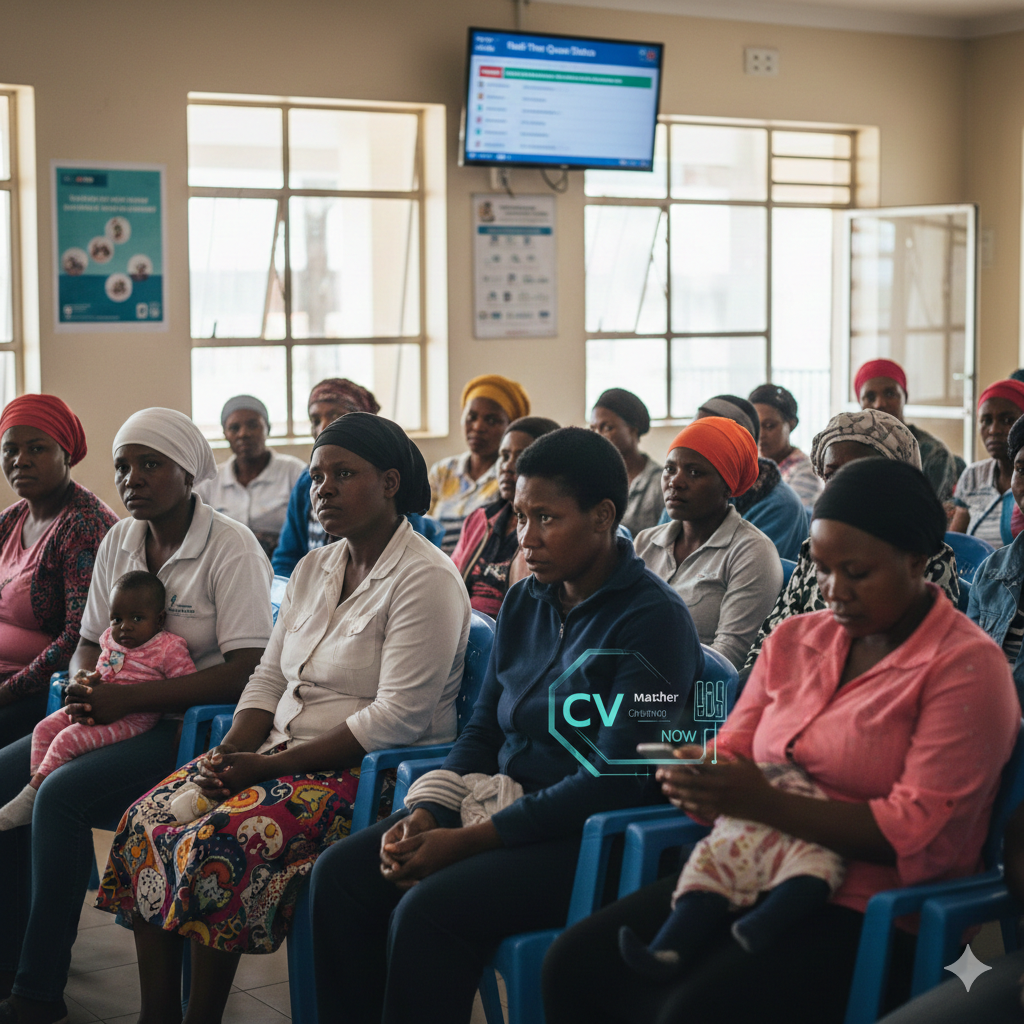 Patients waiting at community clinic with new SMS appointment system