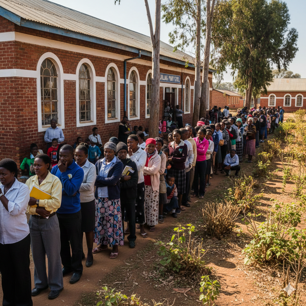 Parents queueing at school to pay fees